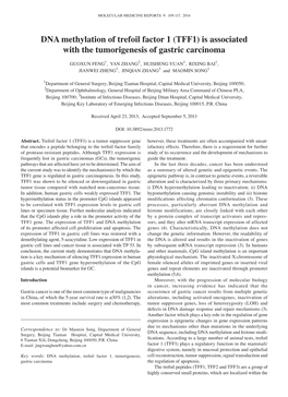 DNA Methylation of Trefoil Factor 1 (TFF1) Is Associated with the Tumorigenesis of Gastric Carcinoma