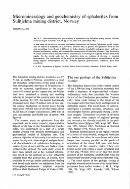 Micromineralogy and Geochemistry of Sphalerites from Sulitjelma Mining District, Norway