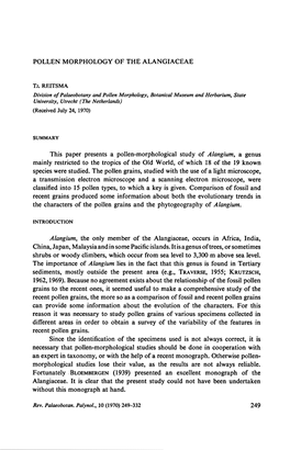 Pollen-Morphological Study Alangium, Tropics of the World, Pollen Grains