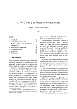 A TV Globo E Os Fluxos De Comunicação