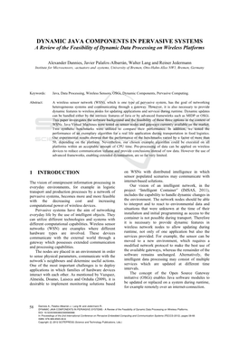 DYNAMIC JAVA COMPONENTS in PERVASIVE SYSTEMS a Review of the Feasibility of Dynamic Data Processing on Wireless Platforms