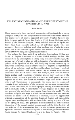 Valentine Cunningham and the Poetry of the Spanish Civil War