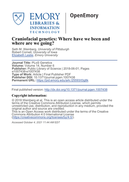 Craniofacial Genetics: Where Have We Been and Where Are We Going? Seth M