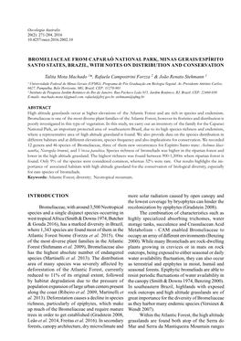 Bromeliaceae from Caparaó National Park, Minas Gerais/Espírito Santo States, Brazil, with Notes on Distribution and Conservation