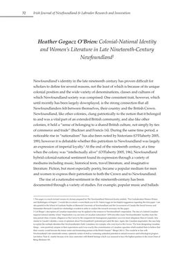 Heather Gogacz O'brien: Colonial-National Identity And