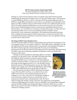 1927-D Saint-Gaudens Double Eagle MS66 the King of Regular Issue 20Th-Century Coins Only Nine Examples Publicly Available out of 13 Known