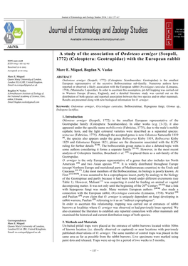 A Study of the Association of Ondoteus Armiger (Scopoli, 1772) (Coleoptera: Geotrupidae) with the European Rabbit ISSN 2320-7078 JEZS 2014; 1 (6): 157-167