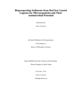 Bioprospecting Sediments from Red Sea Coastal Lagoons for Microorganisms and Their Antimicrobial Potential
