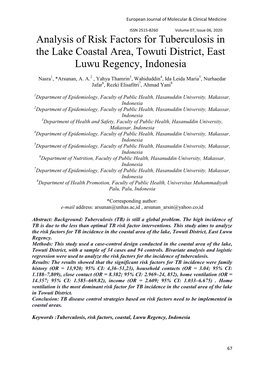 Analysis of Risk Factors for Tuberculosis in the Lake Coastal Area, Towuti District, East Luwu Regency, Indonesia