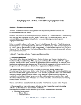 APPENDIX a Early Engagement Activities, Per the CER Early Engagement Guide