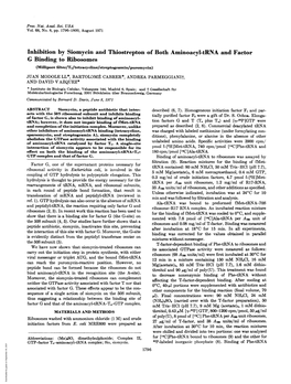 Inhibition by Siomycin and Thiostrepton of Both Aminoacyl