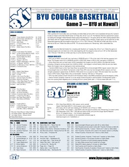 BYU COUGAR BASKETBALL Game 3 — BYU at Hawai’I