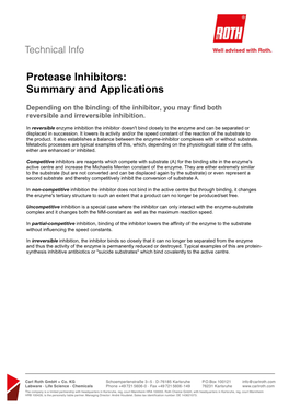 Protease Inhibitors: Summary and Applications