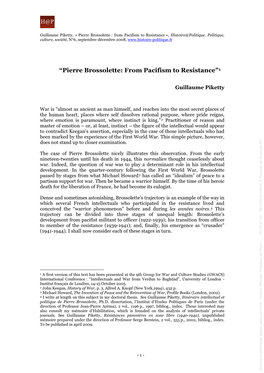 “Pierre Brossolette: from Pacifism to Resistance”1