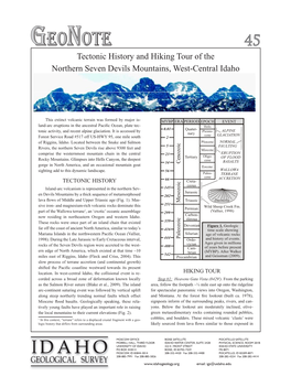 Tectonic History and Hiking Tour of the Northern Seven Devils Mountains, West-Central Idaho