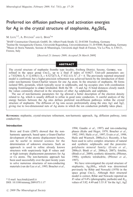 Preferred Ion Diffusion Pathways and Activation Energies for Ag in the Crystal Structure of Stephanite, Ag5sbs4