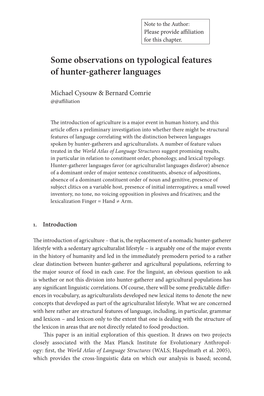 Some Observations on Typological Features of Hunter-Gatherer Languages