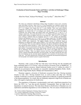 Evaluation of Socio-Economic Status and Fishery Activities in Pyinbongyi Village, Bago Township Khin Swe Wynn*, Kalayar