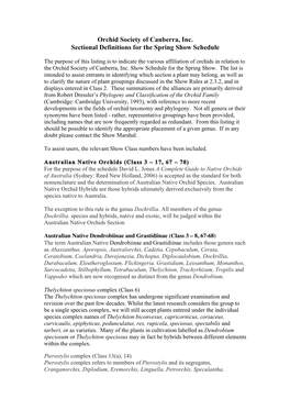 Orchid Society of Canberra, Inc. Sectional Definitions for the Spring Show Schedule