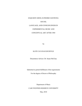 Sound, Language, and Consciousness in the Work of Four Artists Associated with Experimental Music And/Or Conceptual Art Communities After 1960