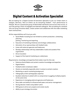 Digital Content & Activation Specialist