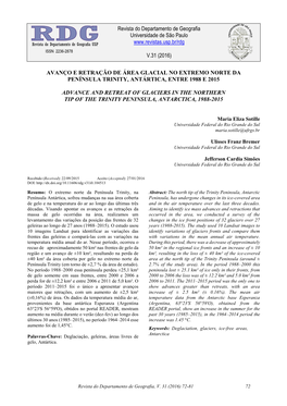 Avanço E Retração De Área Glacial No Extremo Norte Da Península Trinity, Antártica, Entre 1988 E 2015