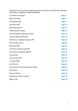 Submissions to the Secondary Legislation Scrutiny Committee on the Abortion (Northern Ireland) (No