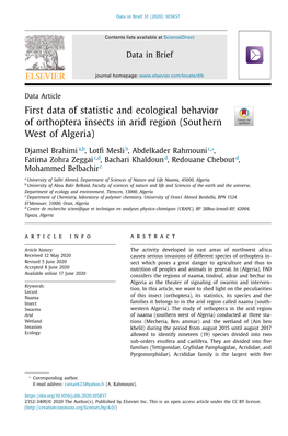 First Data of Statistic and Ecological Behavior of Orthoptera Insects in Arid Region (Southern West of Algeria)
