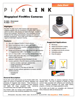 PL-A661, PL-A662 Megapixel Firewire Camera Datasheet