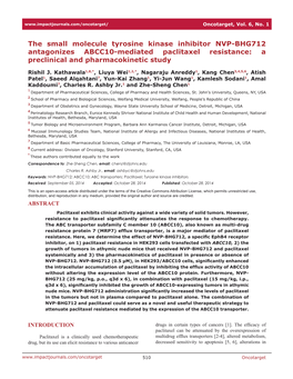 The Small Molecule Tyrosine Kinase Inhibitor NVP-BHG712 Antagonizes ABCC10-Mediated Paclitaxel Resistance: a Preclinical and Pharmacokinetic Study