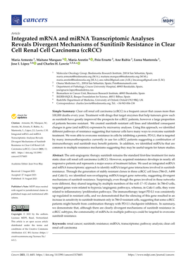 Integrated Mrna and Mirna Transcriptomic Analyses Reveals Divergent Mechanisms of Sunitinib Resistance in Clear Cell Renal Cell Carcinoma (Ccrcc)