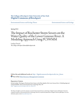 The Impact of Rochester Storm Sewers on the Water Quality of the Lower Genesee River: a Modeling Approach Using PCSWMM
