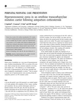 Hyperammonemic Coma in an Ornithine Transcarbamylase Mutation Carrier Following Antepartum Corticosteroids