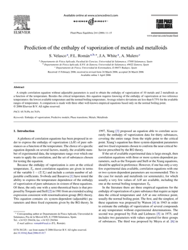 Prediction of the Enthalpy of Vaporization of Metals and Metalloids S