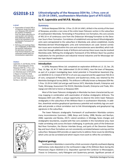 GS2018-12: Lithostratigraphy of the Neepawa DDH No. 1 Prov. Core At