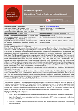 Operation Update Mozambique: Tropical Cyclones Idai and Kenneth