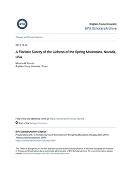 A Floristic Survey of the Lichens of the Spring Mountains, Nevada, USA
