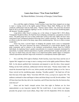 Laura Jane Grace: “True Trans Soul Rebel” by Marta Kelleher, University of Georgia, United States