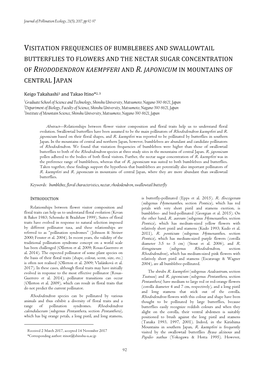 Visitation Frequencies of Bumblebees and Swallowtail Butterflies to Flowers and the Nectar Sugar Concentration of Rhododendron Kaempferi and R