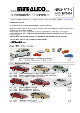 NEUHEITEN INFO 35/2020 Vom 05.10.2020 ______Mini Auto A