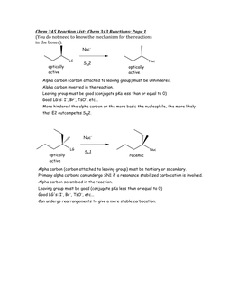 Chem 343 Reactions: Page 1 (You Do Not Need to Know the Mechanism for the Reactions in the Boxes)