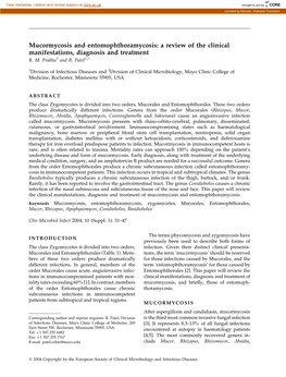 Mucormycosis and Entomophthoramycosis: a Review of the Clinical Manifestations, Diagnosis and Treatment R