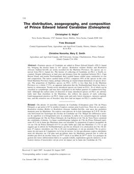 The Distribution, Zoogeography, and Composition of Prince Edward Island Carabidae (Coleoptera)