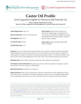 Castor Oil Profile Integrated Pest Management Cornell Cooperative Extension Program