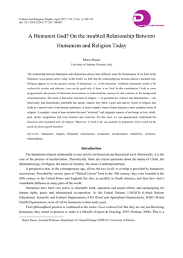 A Humanist God? on the Troubled Relationship Between Humanism and Religion Today