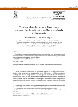 Continua Whose Homeomorphism Groups Are Generated by Arbitrarily Small Neighborhoods of the Identity