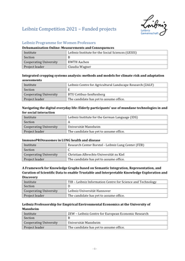 Leibniz Competition 2021 – Funded Projects