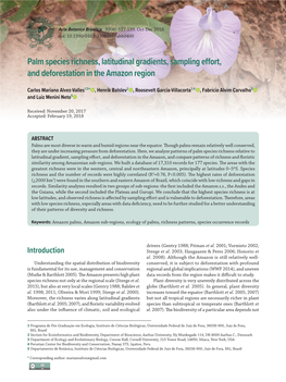 Palm Species Richness, Latitudinal Gradients, Sampling Effort, and Deforestation in the Amazon Region