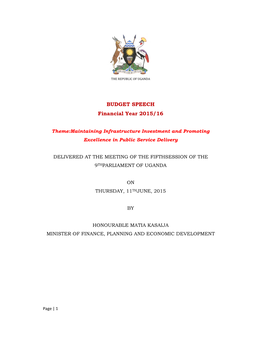 BUDGET SPEECH Financial Year 2015/16