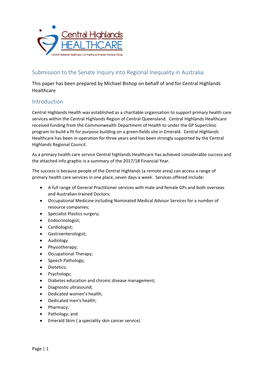 Submission to the Senate Inquiry Into Regional Inequality in Australia